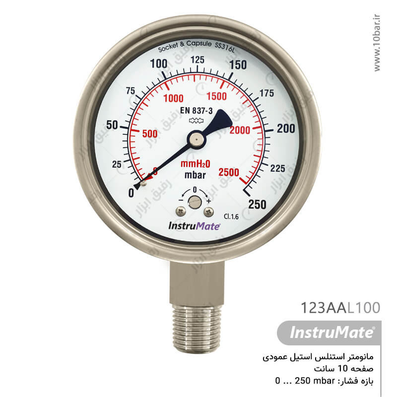 مانومتر میلی بار تمام استیل SS316