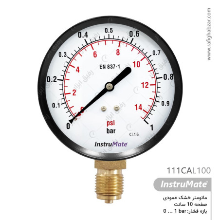 گیج فشار خشک عمودی صفحه 10 سانت - 1 بار