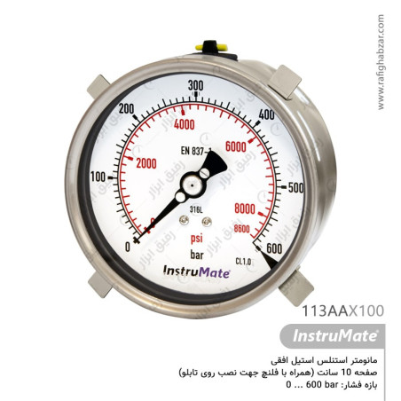 مانومتر استیل InstruMate صفحه 10 سانت افقی 600 بار